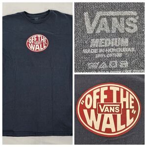 VANS Off The Wall Dot Logo Shirt Mens M Navy Blue Skate Shoes Short Sleeve